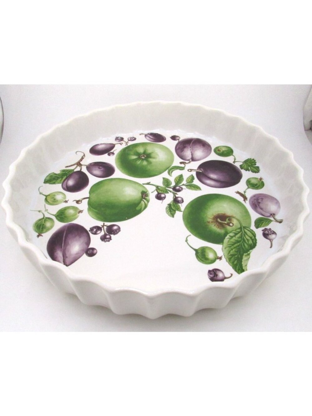 Harvest Festival Hand painted apples plums 10” Quiche Pie Flan Baking Dish Pan